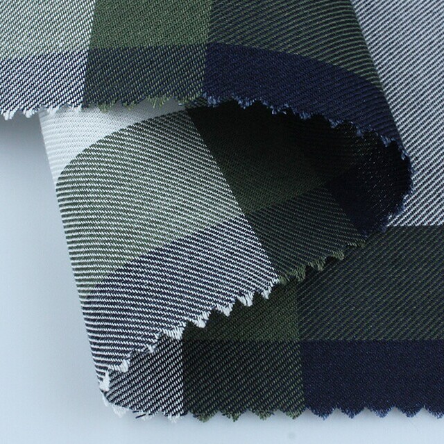 100% Tencel™ yarn-dyed check in olive-white-navy | View: 100% Tencel™ yarn-dyed check in olive-white-navy