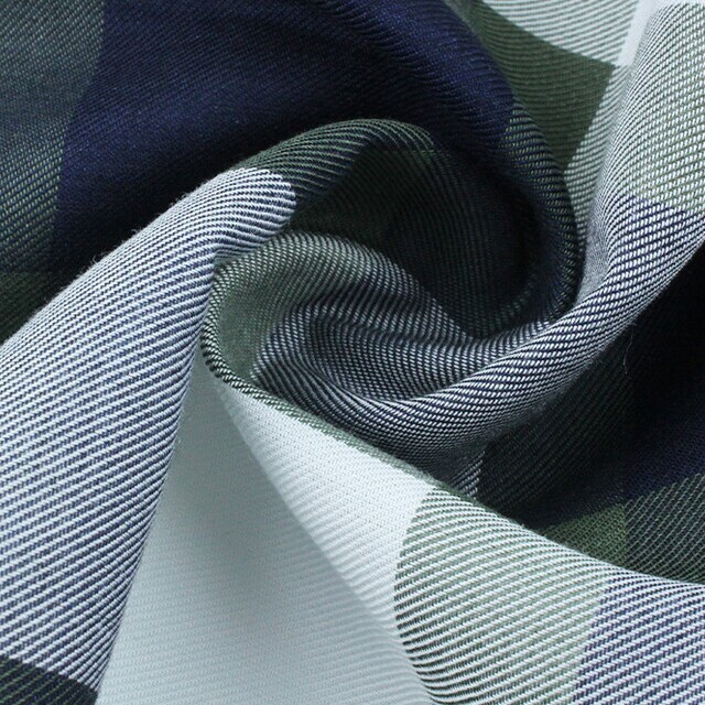 100% Tencel™ yarn-dyed check in olive-white-navy | View: 100% Tencel™ yarn-dyed check in olive-white-navy