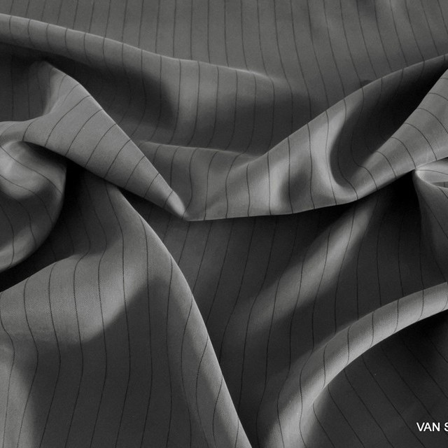 Matt Shiny Dandy Fine Stripe Satin Cupro Mix Grey Black | View: Matt Shiny Dandy Fine Stripe Satin Cupro Mix Grey Black