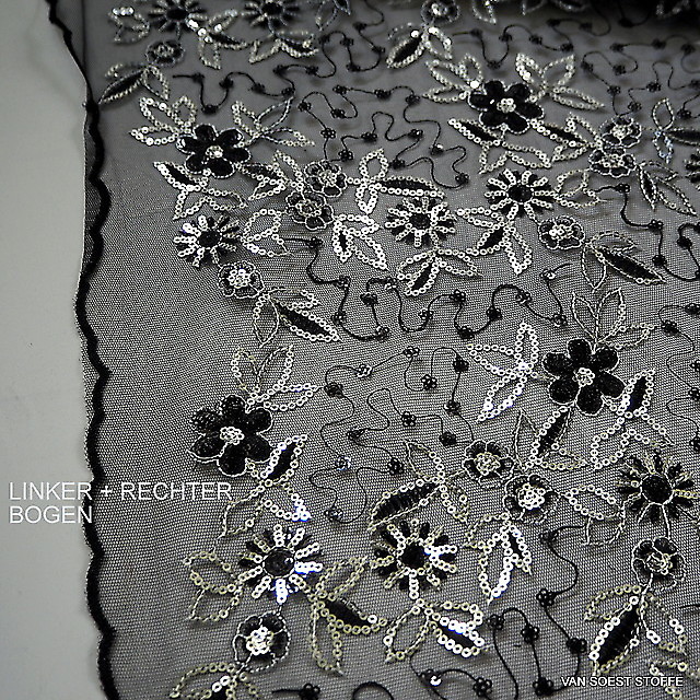 Silver sequins on black stiff mesh | View: Silver sequins on black stiff mesh