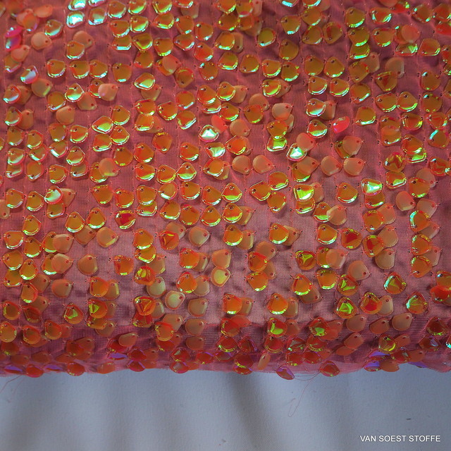 Magic maxi sequins in salmon on salmon/orange colored chiffon | View: Magic maxi sequins in salmon on salmon/orange colored chiffon