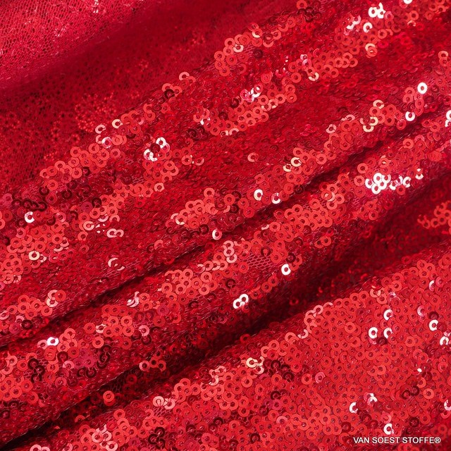 betörende Mini Pailletten auf Ton in Ton Stretch Tüll in Erdbeer Rot