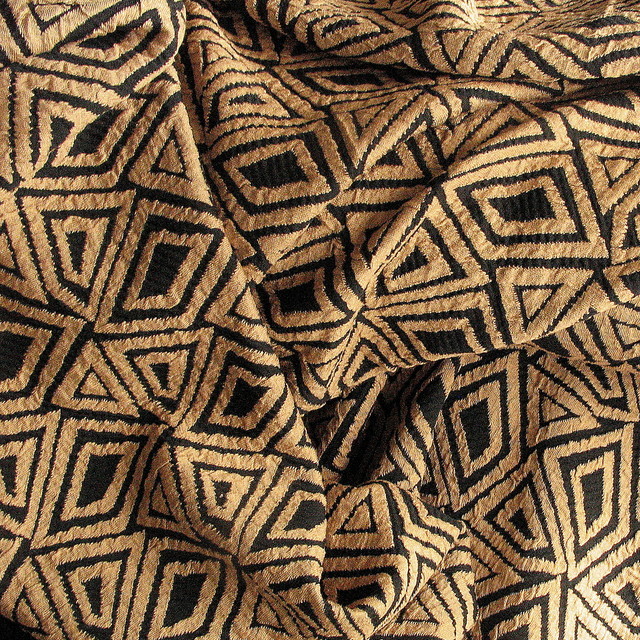 Stretch Jersey Stoffe  Meterware Rombe Jacquard in Camel - Schwarz